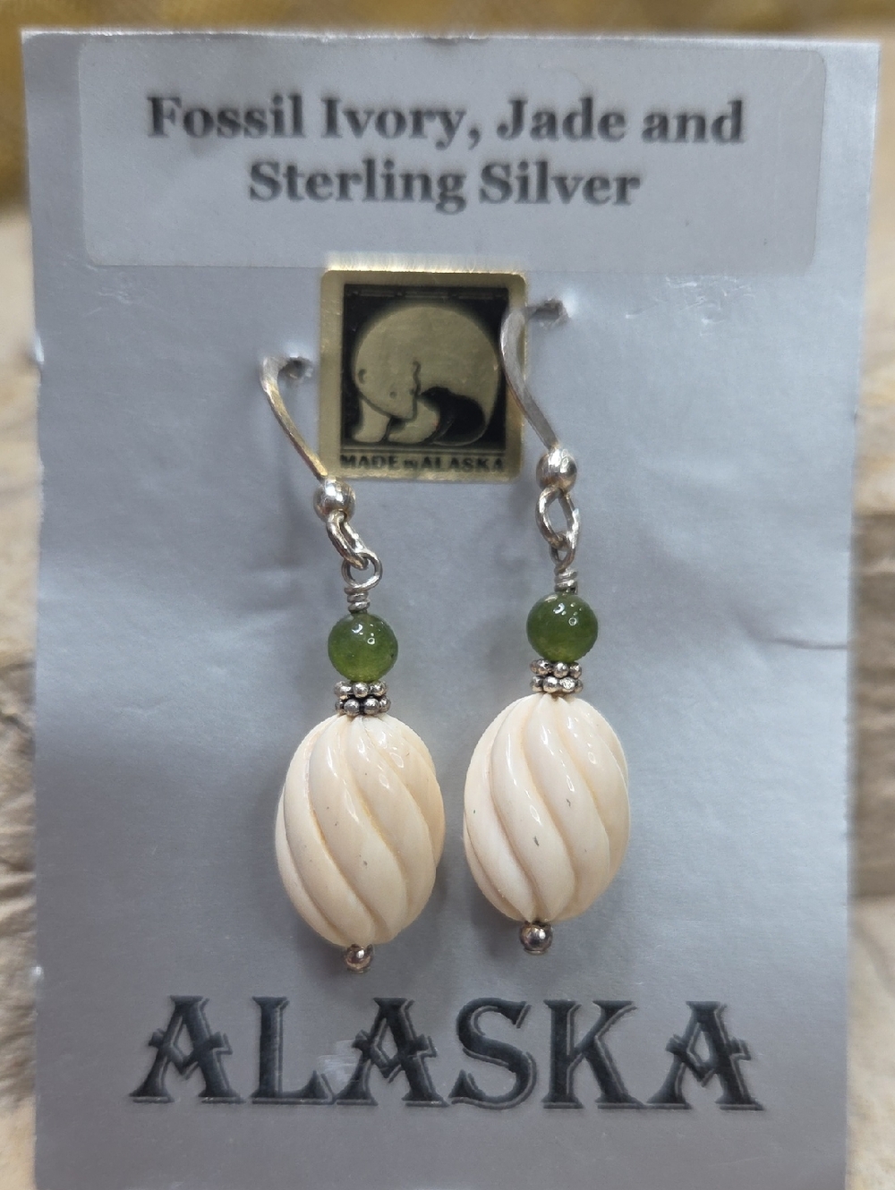 Fossil Ivory, Jade & Sterling Silver Dangle Earrings - Green & Ivory